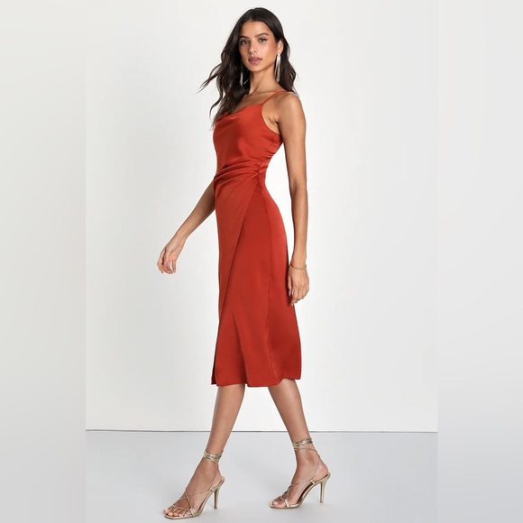 Bronze Satin Midi Dress - Picture 1 of 5